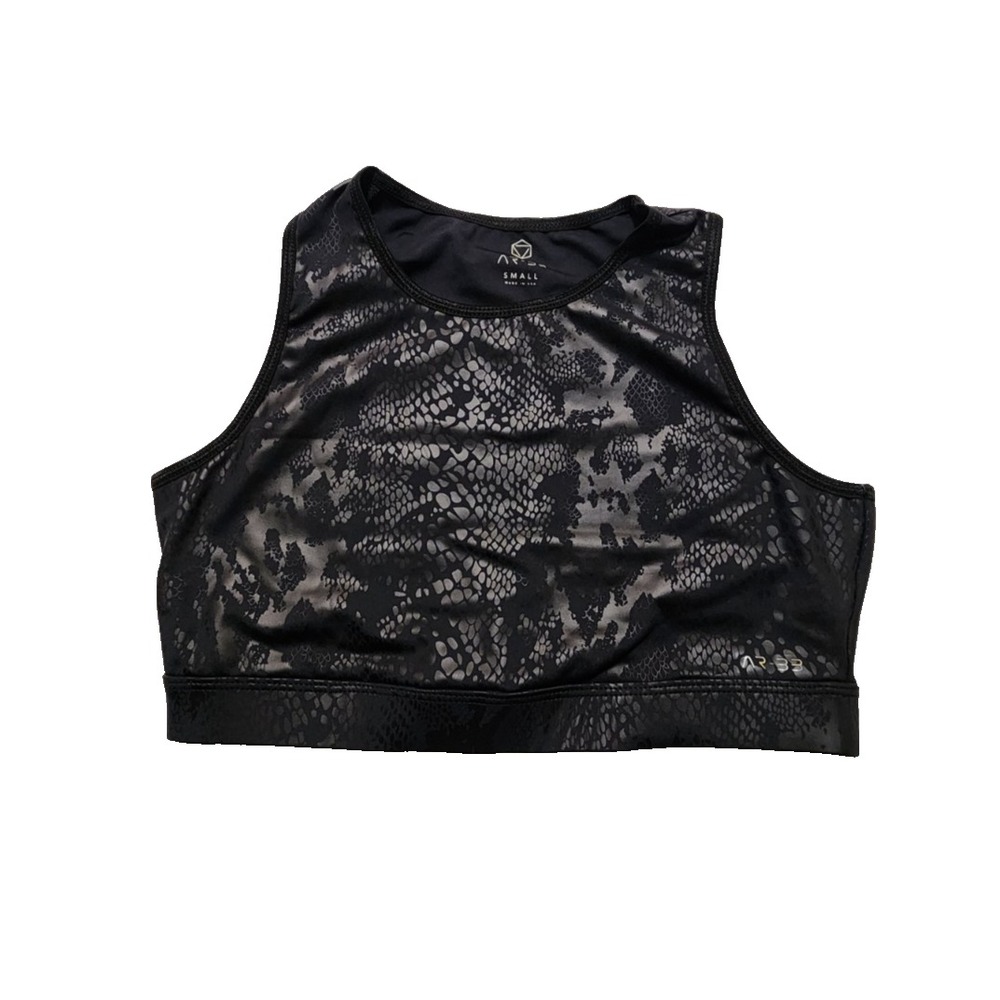 AR-33 Snakeskin‎ Printed Crop Sports Bra Black